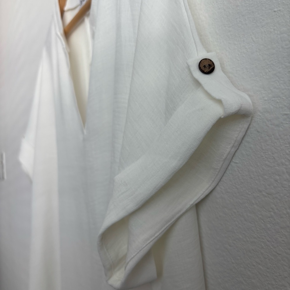 NWOT SPLA White Ivory Short Sleeve V-Neck Relaxed Fit Casual Versatile Blouse L - Picture 4 of 8